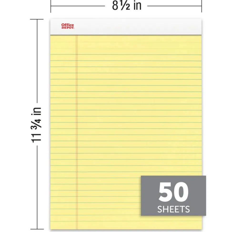Writing Pads, 8-1/2" x 11-3/4", Legal/Wide Ruled, 50 Sheets, Canary, Pack Of 12 Pads