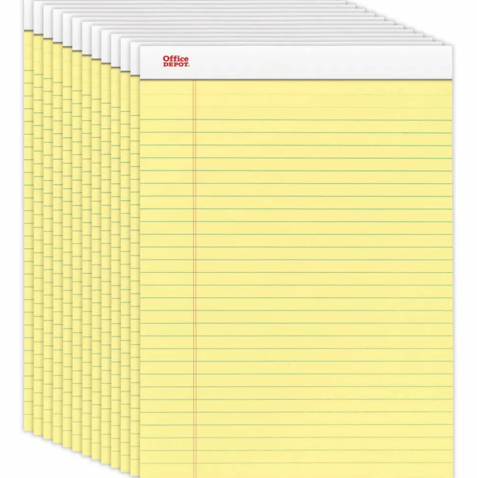 Writing Pads, 8-1/2" x 11-3/4", Legal/Wide Ruled, 50 Sheets, Canary, Pack Of 12 Pads