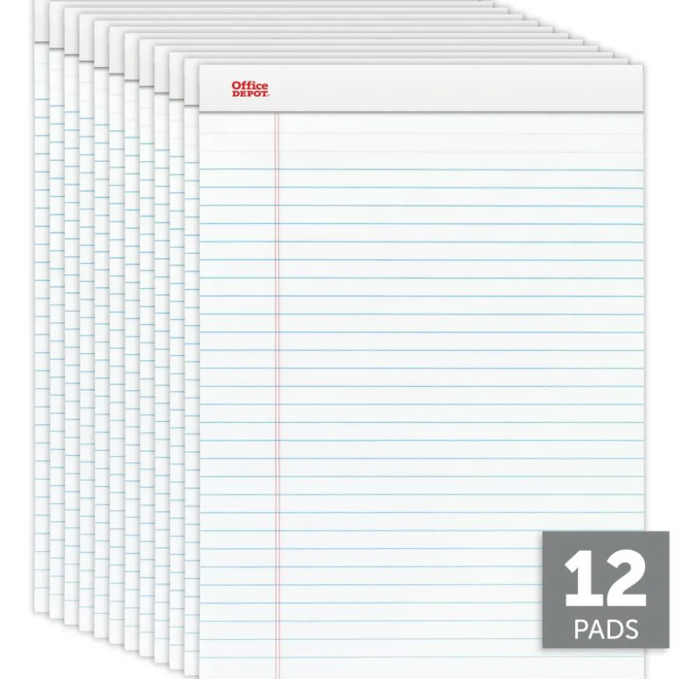 Writing Pads, 8-1/2" x 11-3/4", Legal/Wide Ruled, 50 Sheets, White, Pack Of 12 Pads