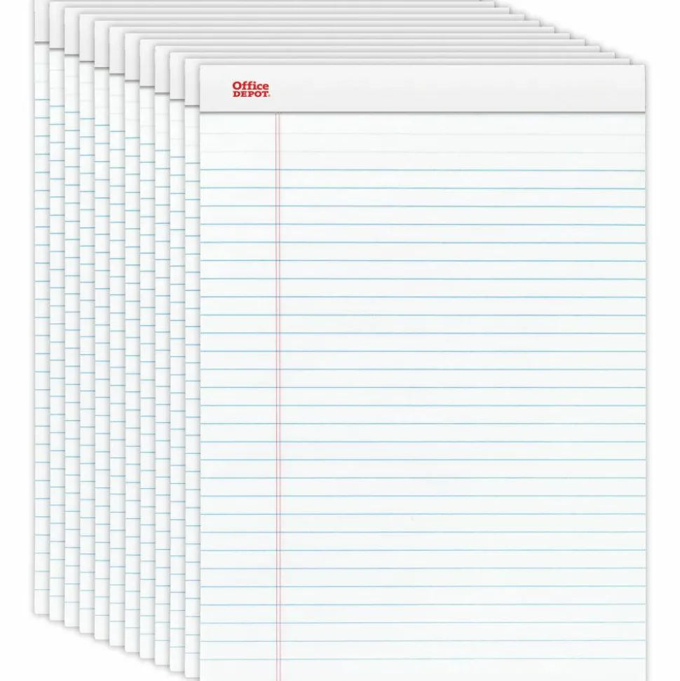 Writing Pads, 8-1/2" x 11-3/4", Legal/Wide Ruled, 50 Sheets, White, Pack Of 12 Pads