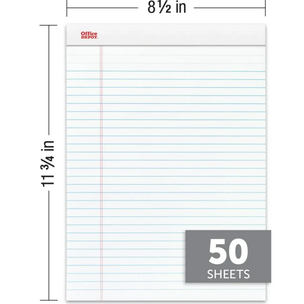 Writing Pads, 8-1/2" x 11-3/4", Legal/Wide Ruled, 50 Sheets, White, Pack Of 12 Pads