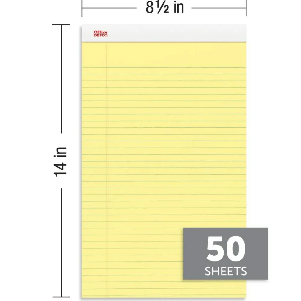 Writing Pads, 8-1/2" x 14", Legal/Wide Ruled, 50 Sheets, Canary, Pack Of 12 Pads