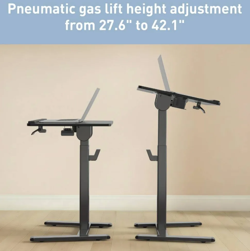 26"W Sit-to-Stand Compact Desk/Laptop Cart Mobile Workstation, 42-1/8”H x 26”W x 20”D, Black, BIFMA Compliant