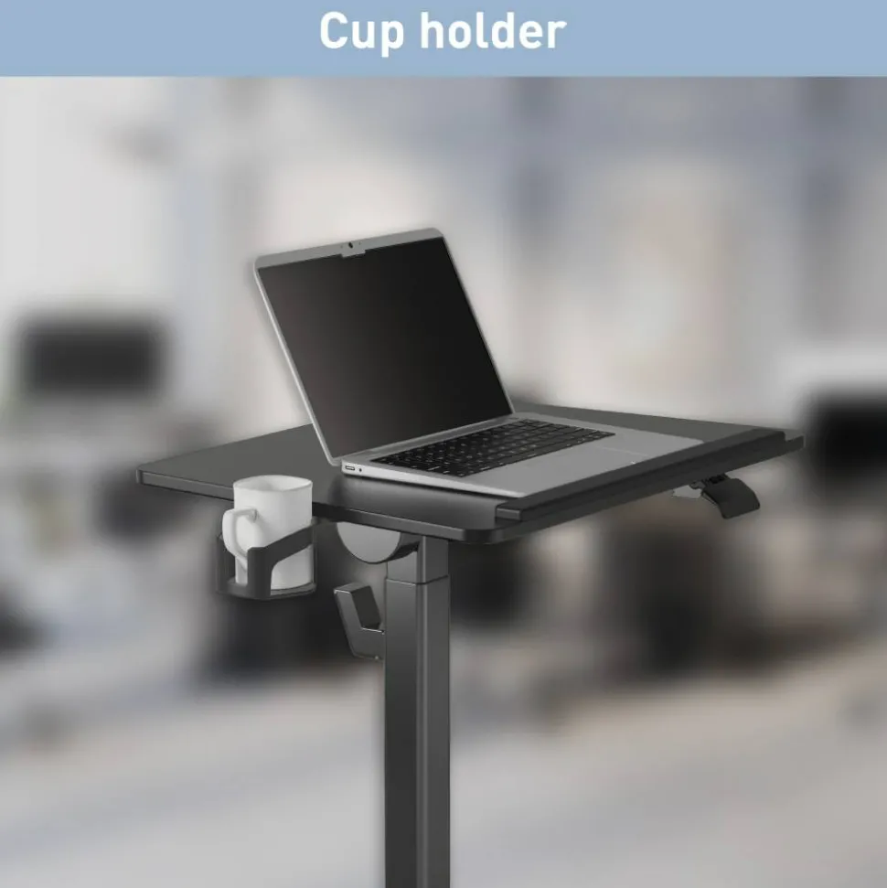 26"W Sit-to-Stand Compact Desk/Laptop Cart Mobile Workstation, 42-1/8”H x 26”W x 20”D, Black, BIFMA Compliant