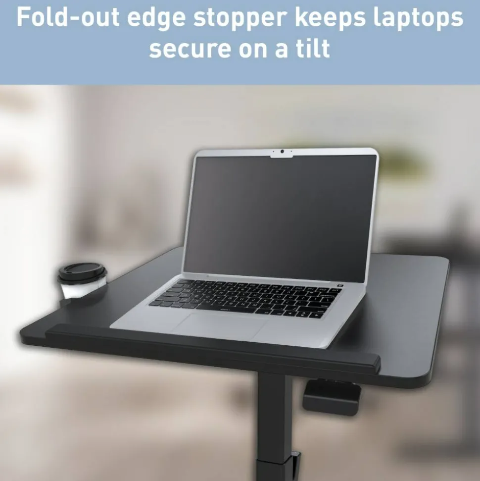26"W Sit-to-Stand Compact Desk/Laptop Cart Mobile Workstation, 42-1/8”H x 26”W x 20”D, Black, BIFMA Compliant