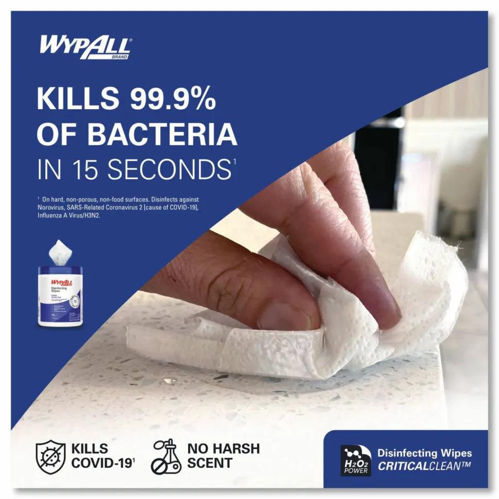 WypAll Disinfecting Wipes, 1-Ply, 5.16 x 8.5, Fresh Scent, White, 185 Sheets/Canister, 3 Canisters/Carton
