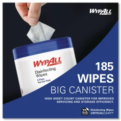 WypAll Disinfecting Wipes, 1-Ply, 5.16 x 8.5, Fresh Scent, White, 185 Sheets/Canister, 3 Canisters/Carton