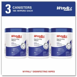 WypAll Disinfecting Wipes, 1-Ply, 5.16 x 8.5, Fresh Scent, White, 185 Sheets/Canister, 3 Canisters/Carton