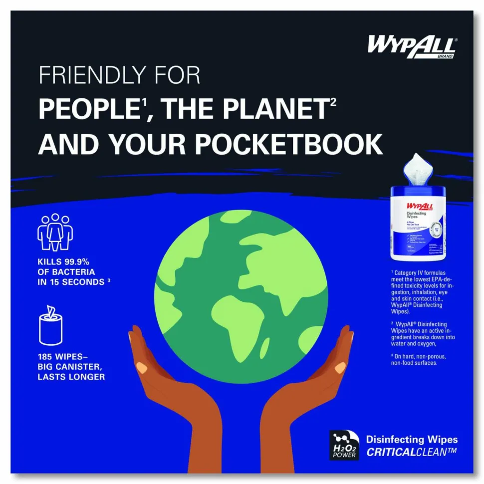 WypAll Disinfecting Wipes, 1-Ply, 5.16 x 8.5, Fresh Scent, White, 185 Sheets/Canister, 3 Canisters/Carton
