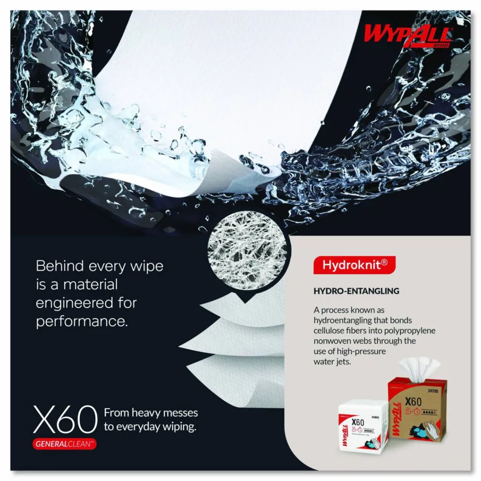 WypAll General Clean X60 Cloths, Small Roll, 9.8 x 13.4, White, 130/Roll, 12 Rolls/Carton