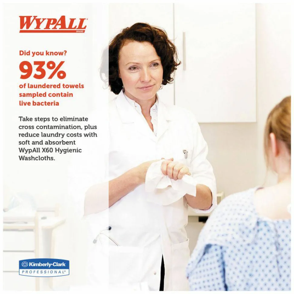 WypAll General Clean X60 Cloths, 1/4 Fold, 12.5 x 13, White, 76/Box, 12 Boxes/Carton