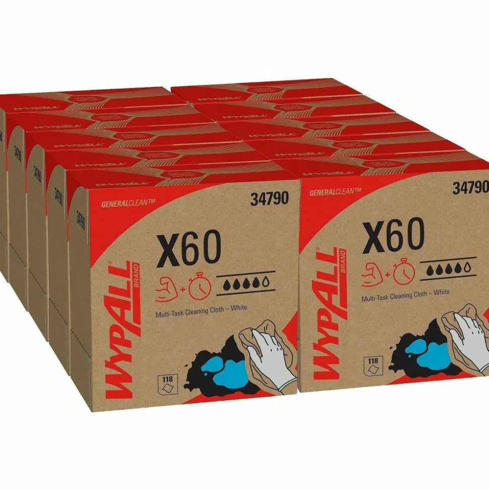 Wypall General Clean X60 Multi-Task Cleaning Cloths, 8-3/8" x 16-13/16", 118 Cloths Per Box, Carton Of 10 Boxes