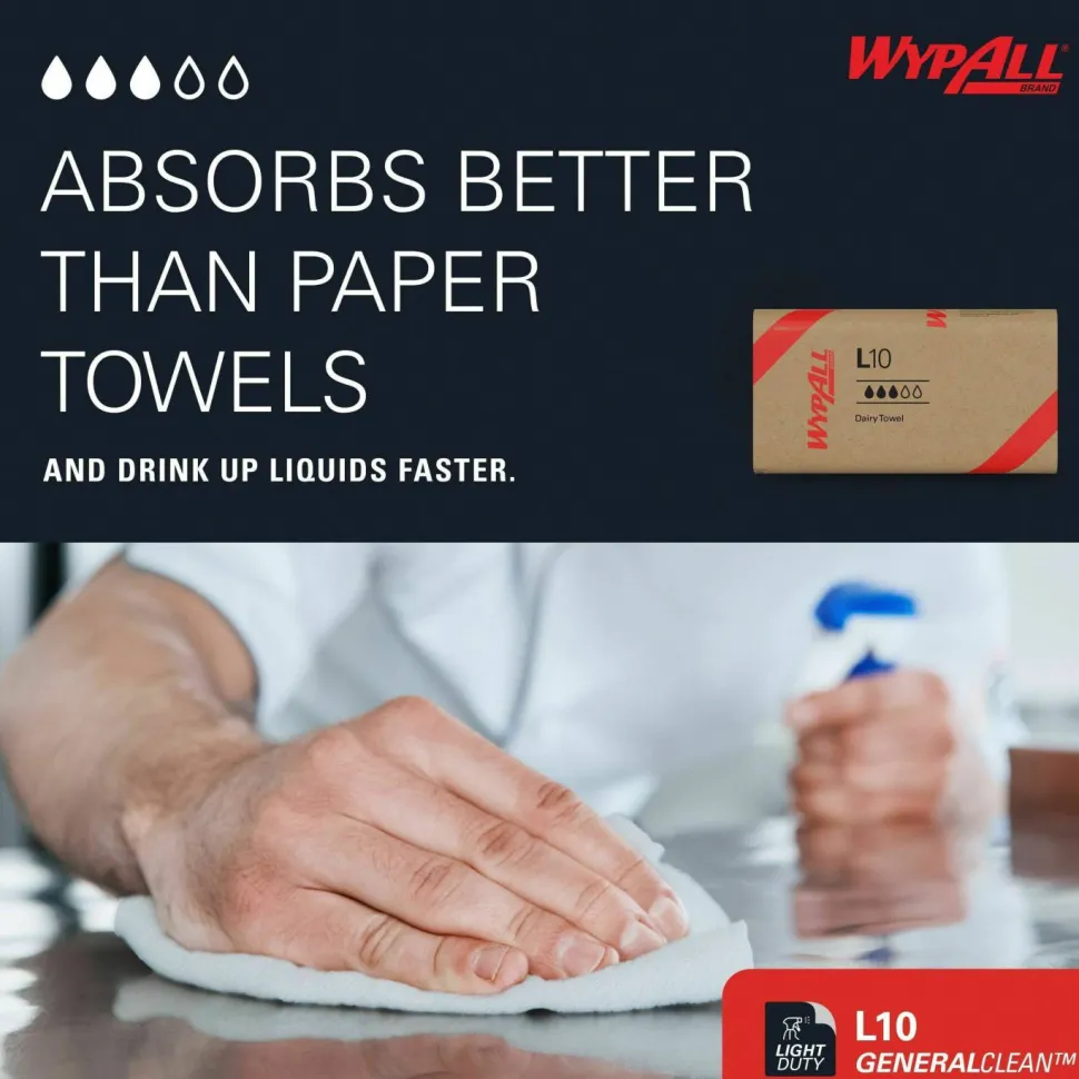 WypAll L10 SANI-PREP Dairy Towels, Banded, 2-Ply, 9.3 x 10.5, Unscented, White, 200/Pack, 12 Packs/Carton
