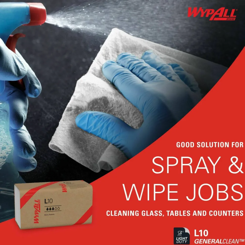 WypAll L10 SANI-PREP Dairy Towels, Banded, 2-Ply, 9.3 x 10.5, Unscented, White, 200/Pack, 12 Packs/Carton