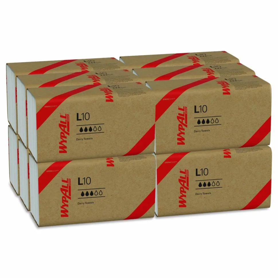 WypAll L10 SANI-PREP Dairy Towels, Banded, 2-Ply, 9.3 x 10.5, Unscented, White, 200/Pack, 12 Packs/Carton