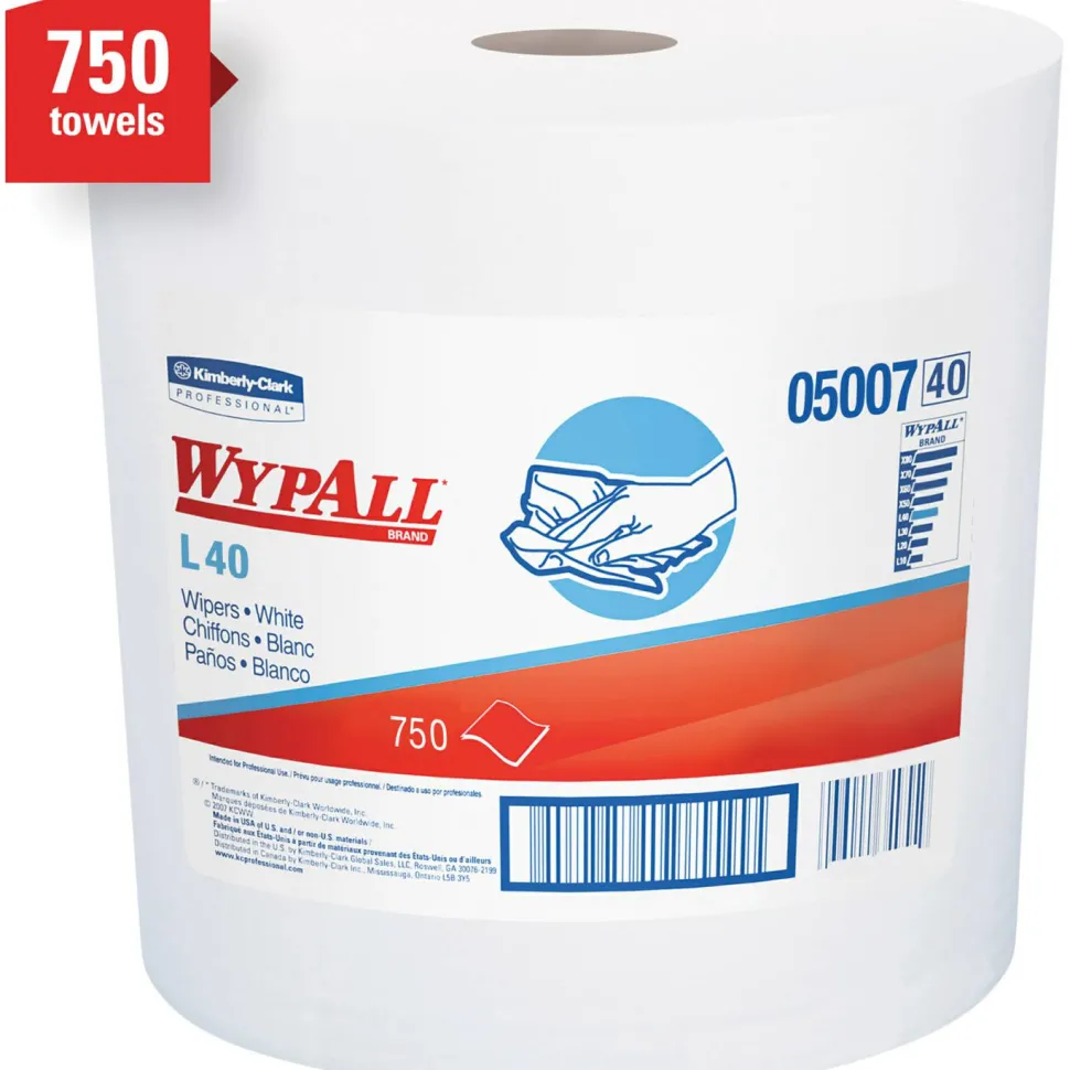 WypAll L40 Towels, Jumbo Roll, 12.5 x 12.2, White, 750/Roll