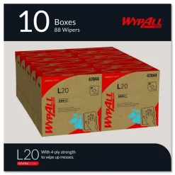 WypAll L20 Towels, POP-UP Box, 4-Ply, 9.1 x 16.8, Unscented, White, 88/Box, 10 Boxes/Carton