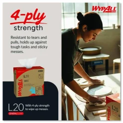 WypAll L20 Towels, POP-UP Box, 4-Ply, 9.1 x 16.8, Unscented, White, 88/Box, 10 Boxes/Carton