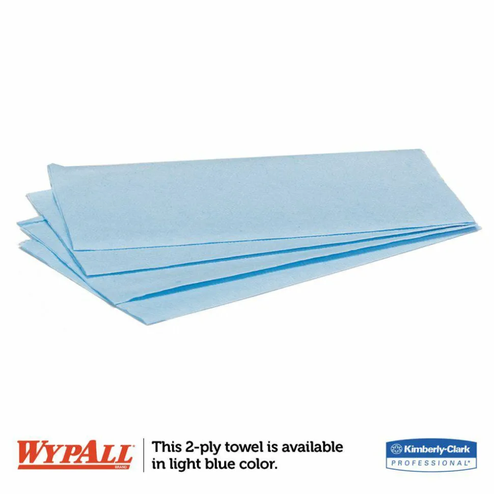 WypAll L10 Windshield Towels, Banded, 2-Ply, 9.38 x 10.25, Light Blue, 140/Pack, 16 Packs/Carton