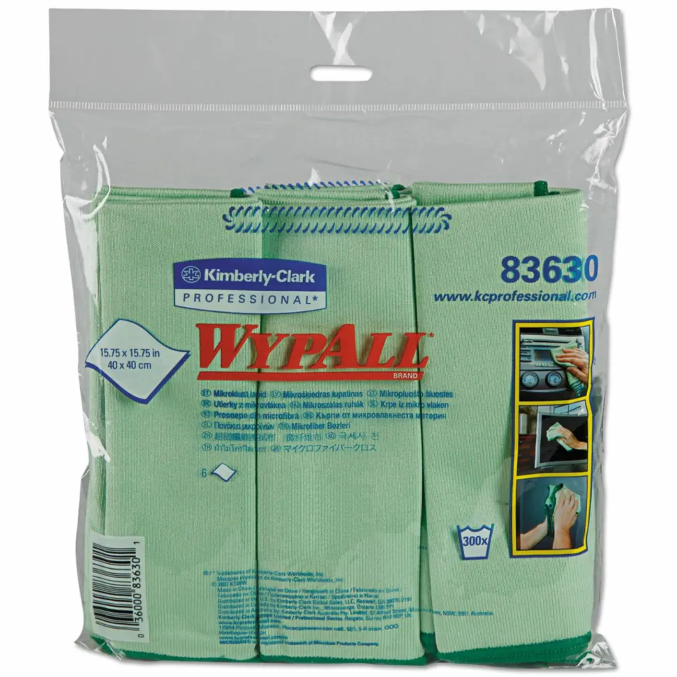 WypAll Microfiber Cloths, Reusable, 15.75 x 15.75, Green, 24/Carton