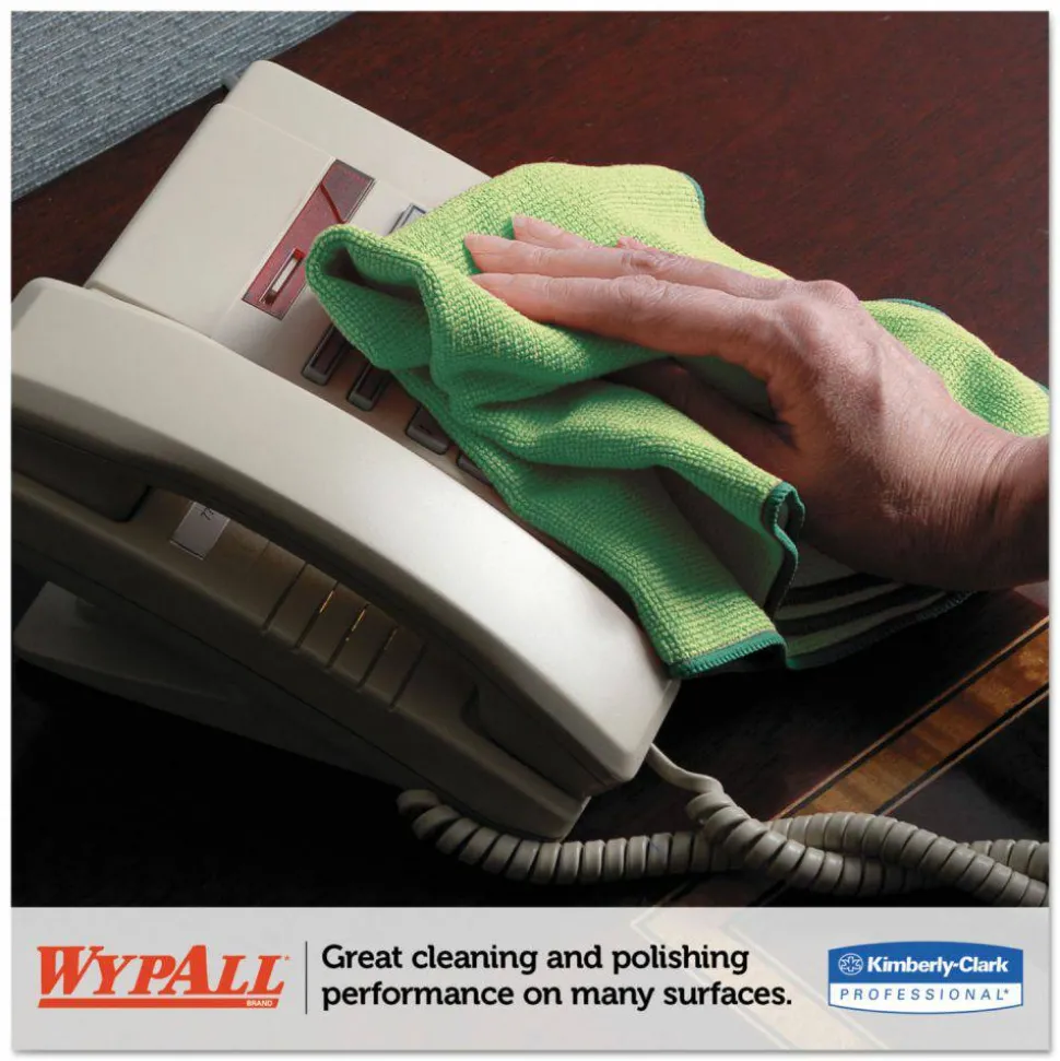 WypAll Microfiber Cloths, Reusable, 15.75 x 15.75, Green, 24/Carton