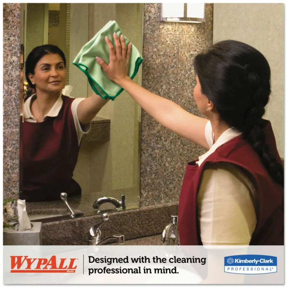 WypAll Microfiber Cloths, Reusable, 15.75 x 15.75, Green, 24/Carton