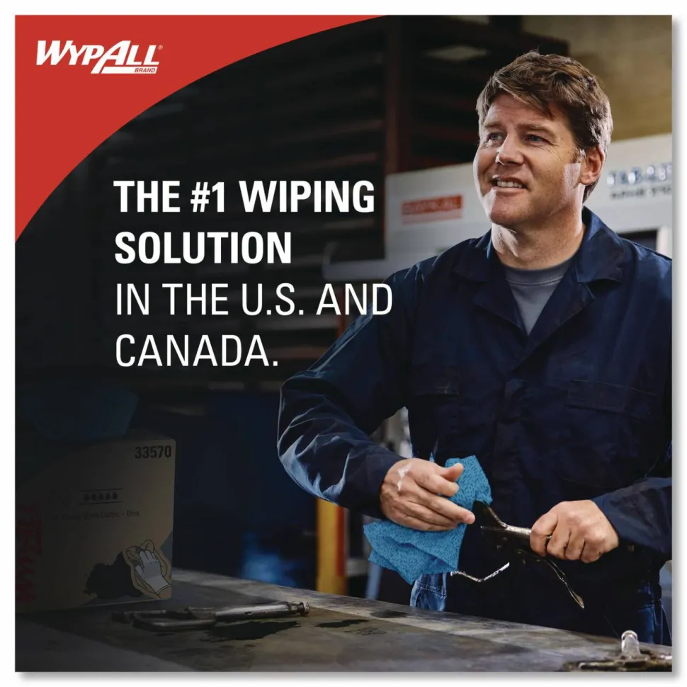 WypAll Power Clean Oil, Grease and Ink Cloths, 1/4 Fold, 12.5 x 12, Blue, 66/Box, 8 Boxes/Carton