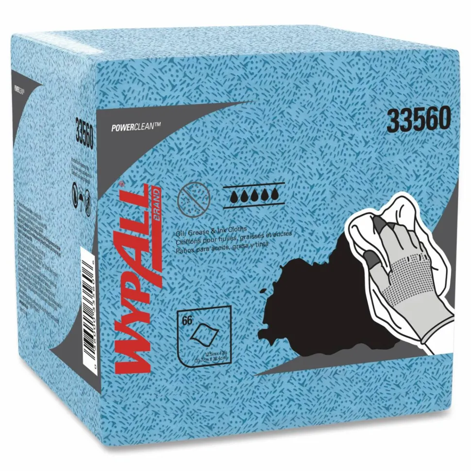 WypAll Power Clean Oil, Grease and Ink Cloths, 1/4 Fold, 12.5 x 12, Blue, 66/Box, 8 Boxes/Carton