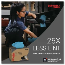 WypAll Power Clean Oil, Grease and Ink Cloths, 1/4 Fold, 12.5 x 12, Blue, 66/Box, 8 Boxes/Carton