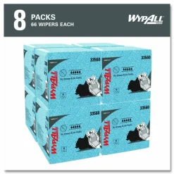 WypAll Power Clean Oil, Grease and Ink Cloths, 1/4 Fold, 12.5 x 12, Blue, 66/Box, 8 Boxes/Carton