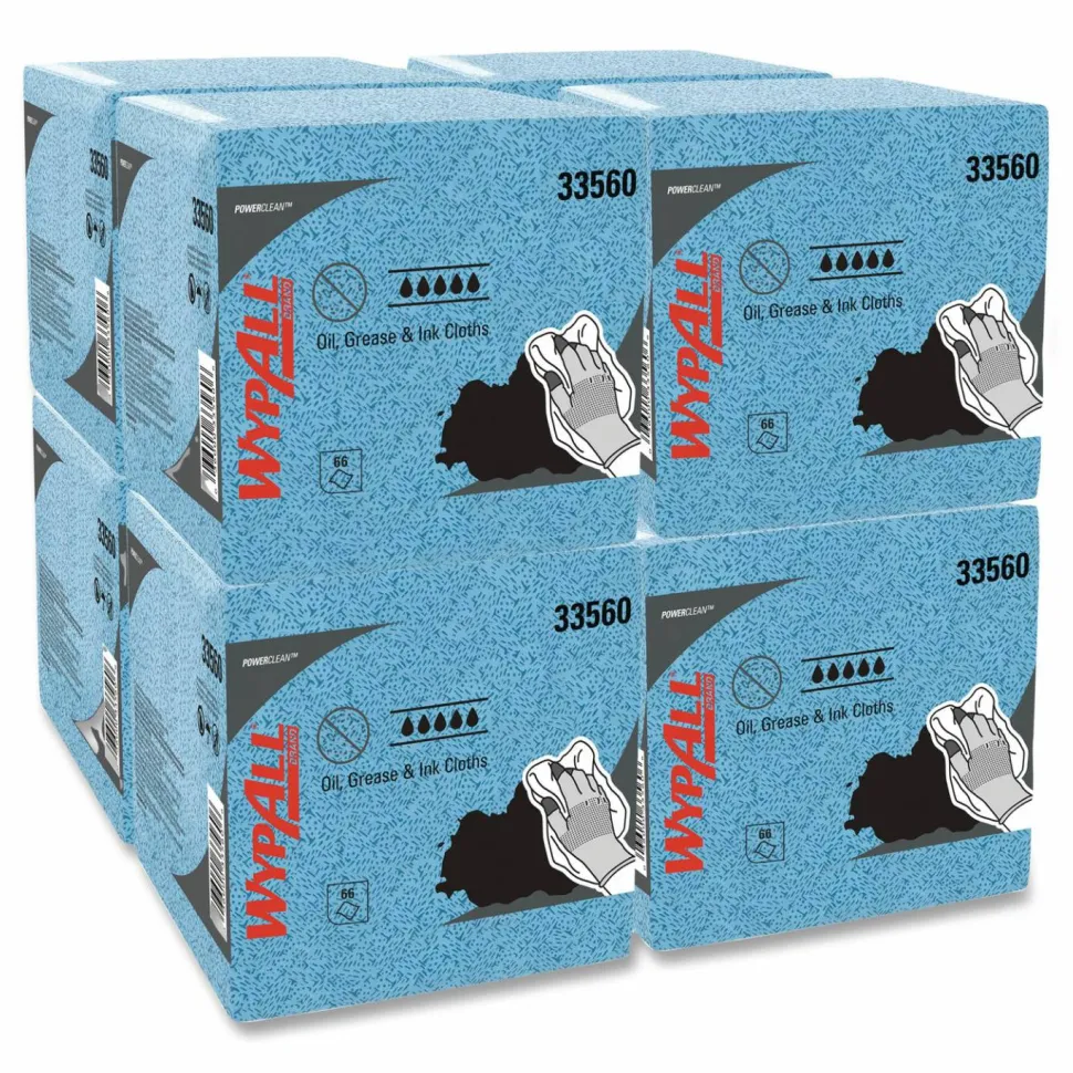 WypAll Power Clean Oil, Grease and Ink Cloths, 1/4 Fold, 12.5 x 12, Blue, 66/Box, 8 Boxes/Carton