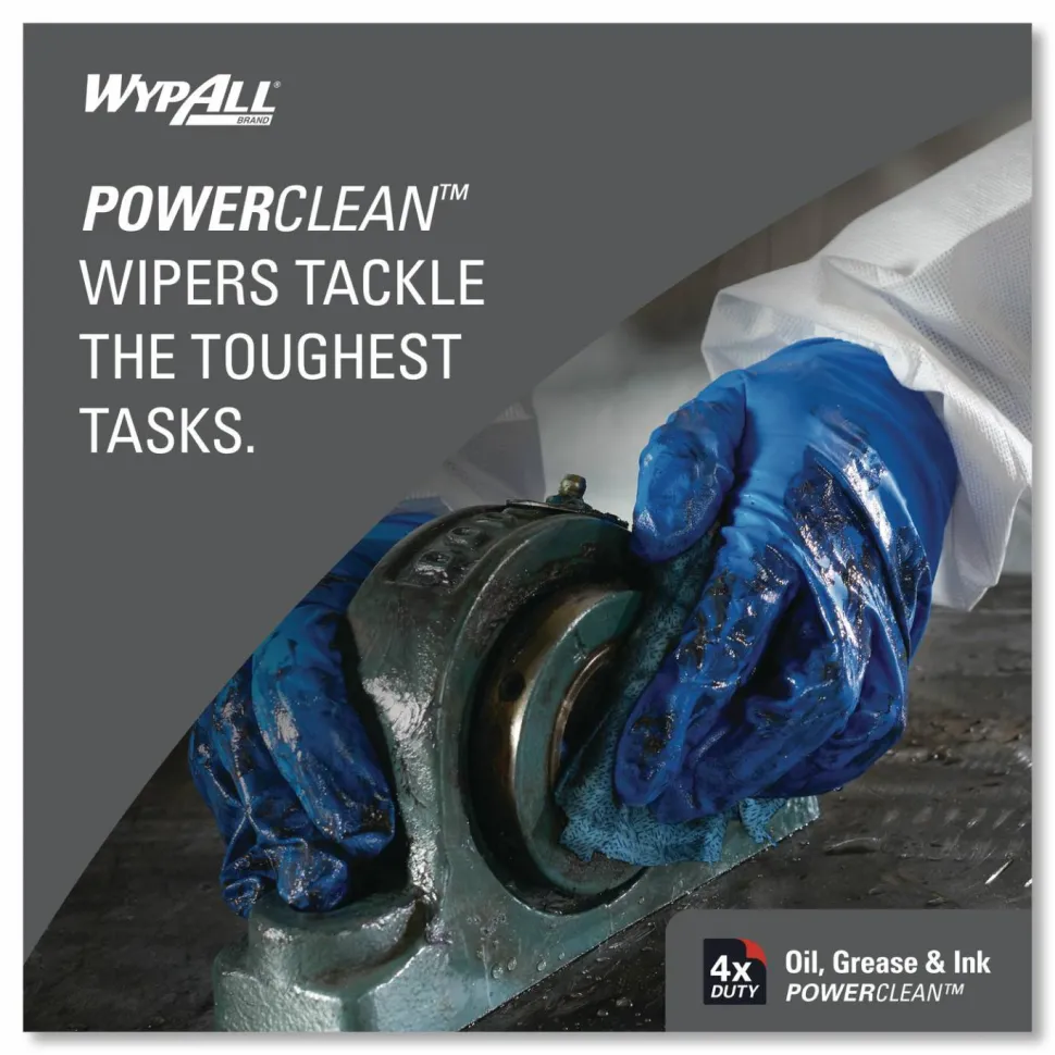 WypAll Power Clean Oil, Grease and Ink Cloths, 1/4 Fold, 12.5 x 12, Blue, 66/Box, 8 Boxes/Carton