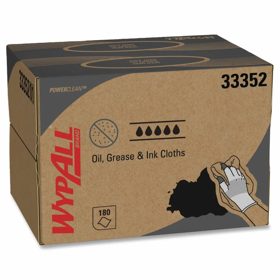 WypAll Power Clean Oil, Grease and Ink Cloths, BRAG Box, 12.1 x 16.8, Blue, 180/Box