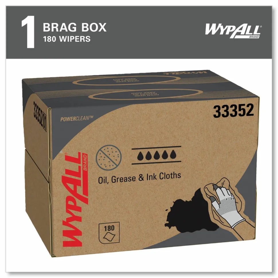WypAll Power Clean Oil, Grease and Ink Cloths, BRAG Box, 12.1 x 16.8, Blue, 180/Box