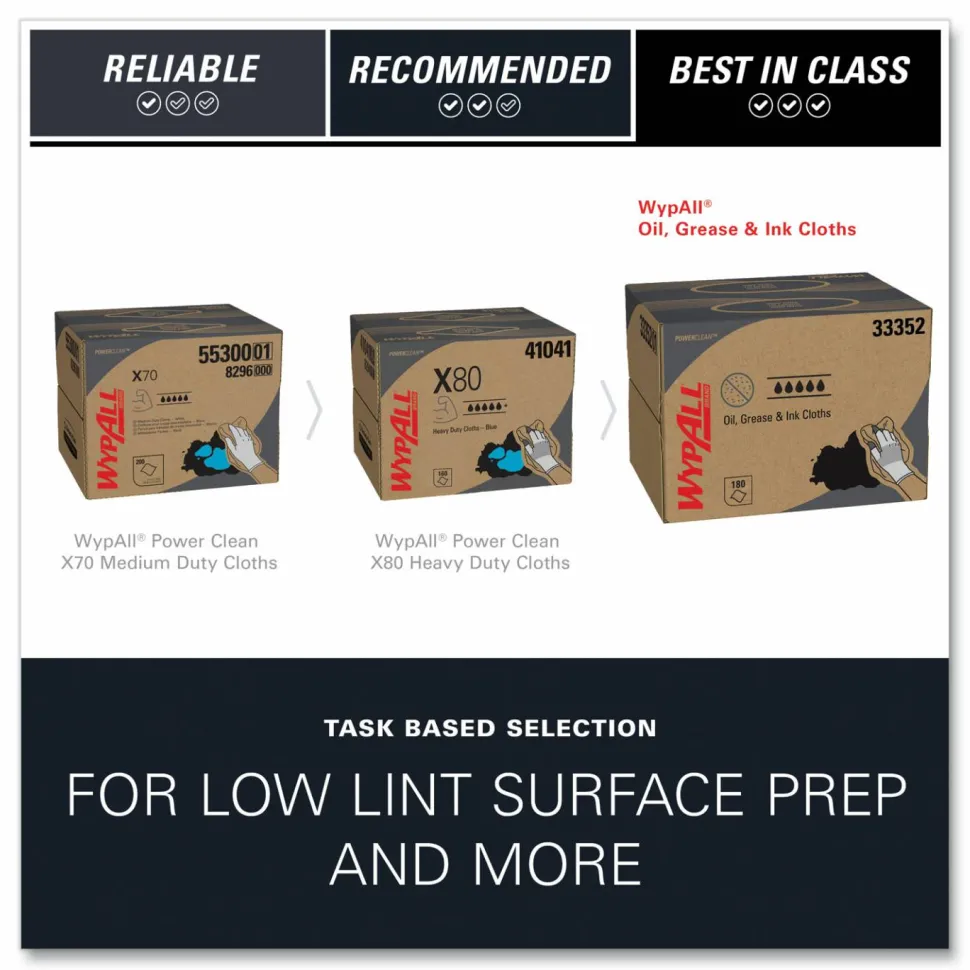 WypAll Power Clean Oil, Grease and Ink Cloths, BRAG Box, 12.1 x 16.8, Blue, 180/Box