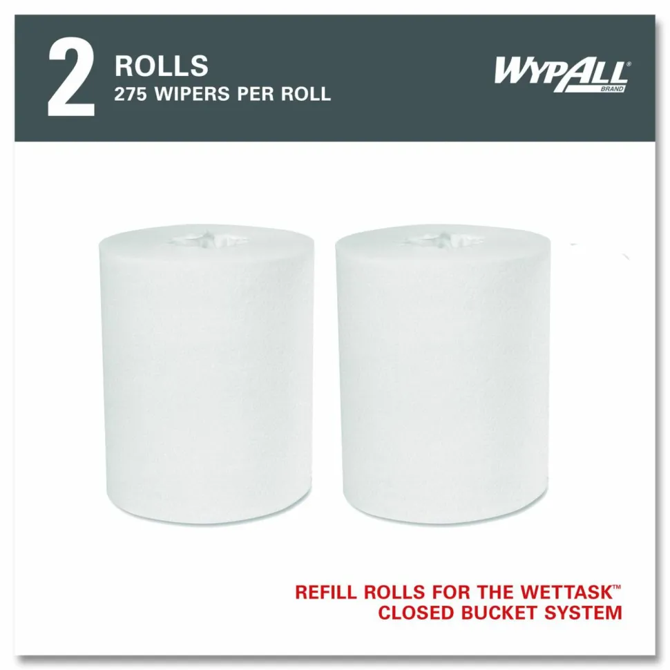 WypAll Power Clean Wipers for Solvents WetTask Customizable Wet Wiping System, Wipers Only, 9 x 15, White, 275/Roll, 2 Rolls/Carton