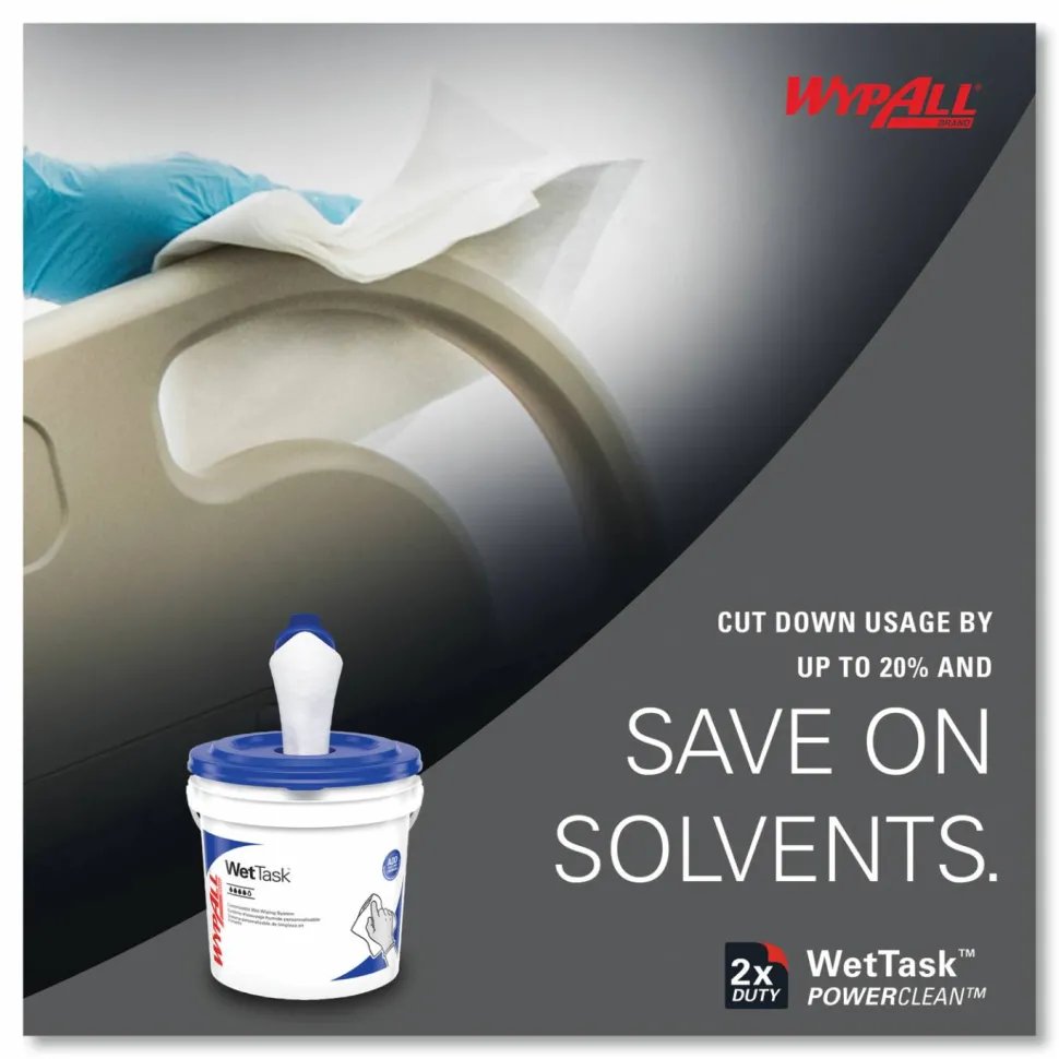 WypAll Power Clean Wipers for Solvents WetTask Customizable Wet Wiping System, Wipers Only, 9 x 15, White, 275/Roll, 2 Rolls/Carton