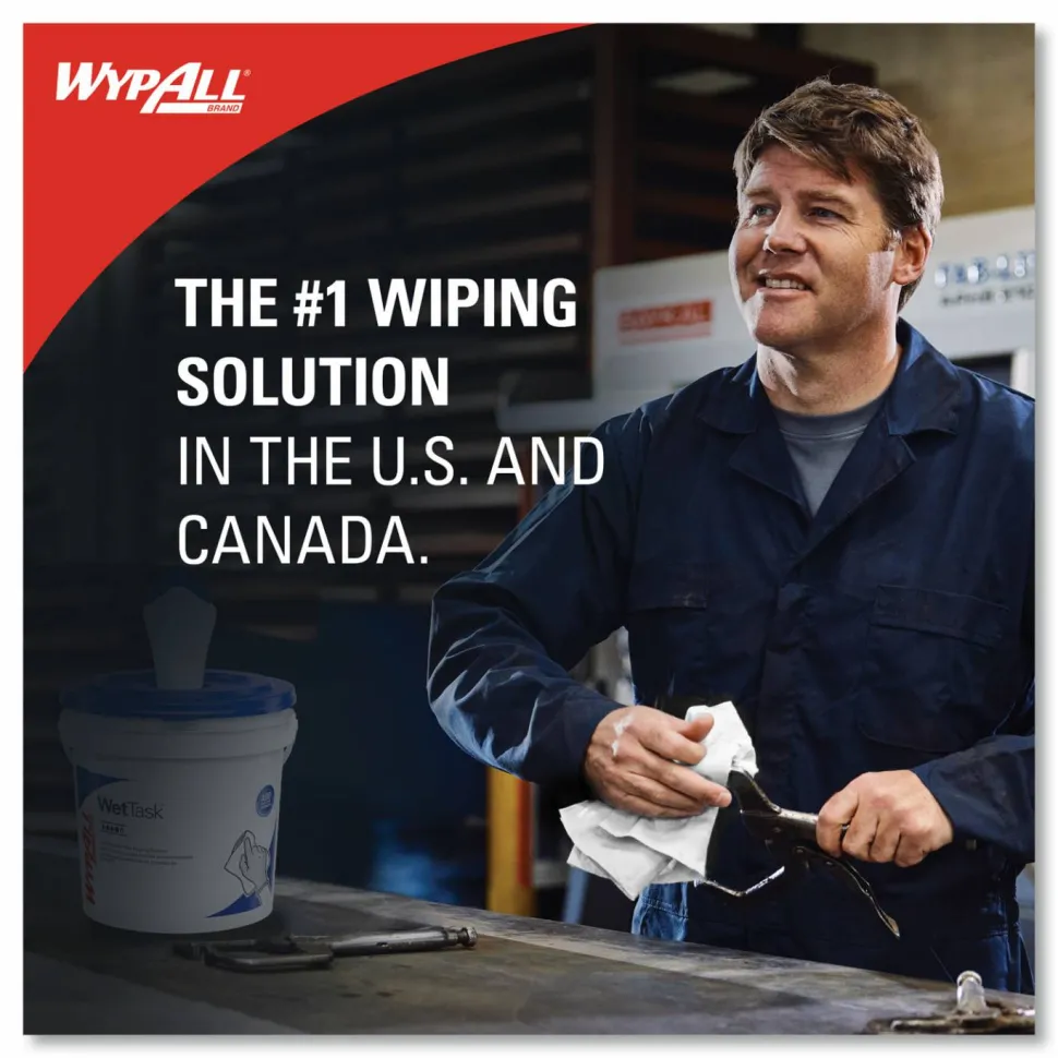 WypAll Power Clean Wipers for Solvents WetTask Customizable Wet Wiping System, Wipers Only, 9 x 15, White, 275/Roll, 2 Rolls/Carton