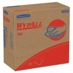WypAll Power Clean X80 Heavy Duty Cloths, HYDROKNIT, POP-UP Box, 8.34 x 16.8, Red, 76/Box, 5 Box/Carton
