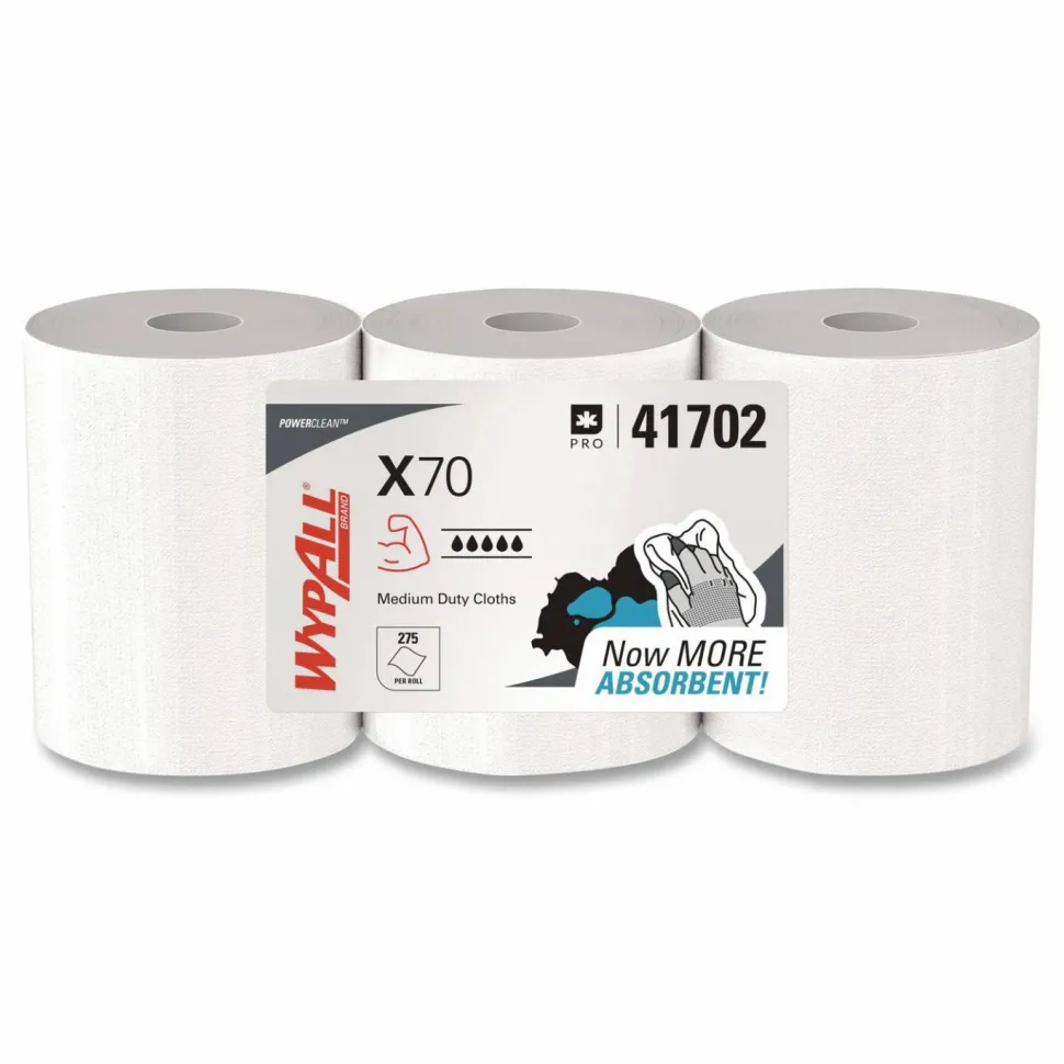 WypAll X70 Cloths, Center-Pull, 9.8 x 12.2, White, 275/Roll, 3 Rolls/Carton