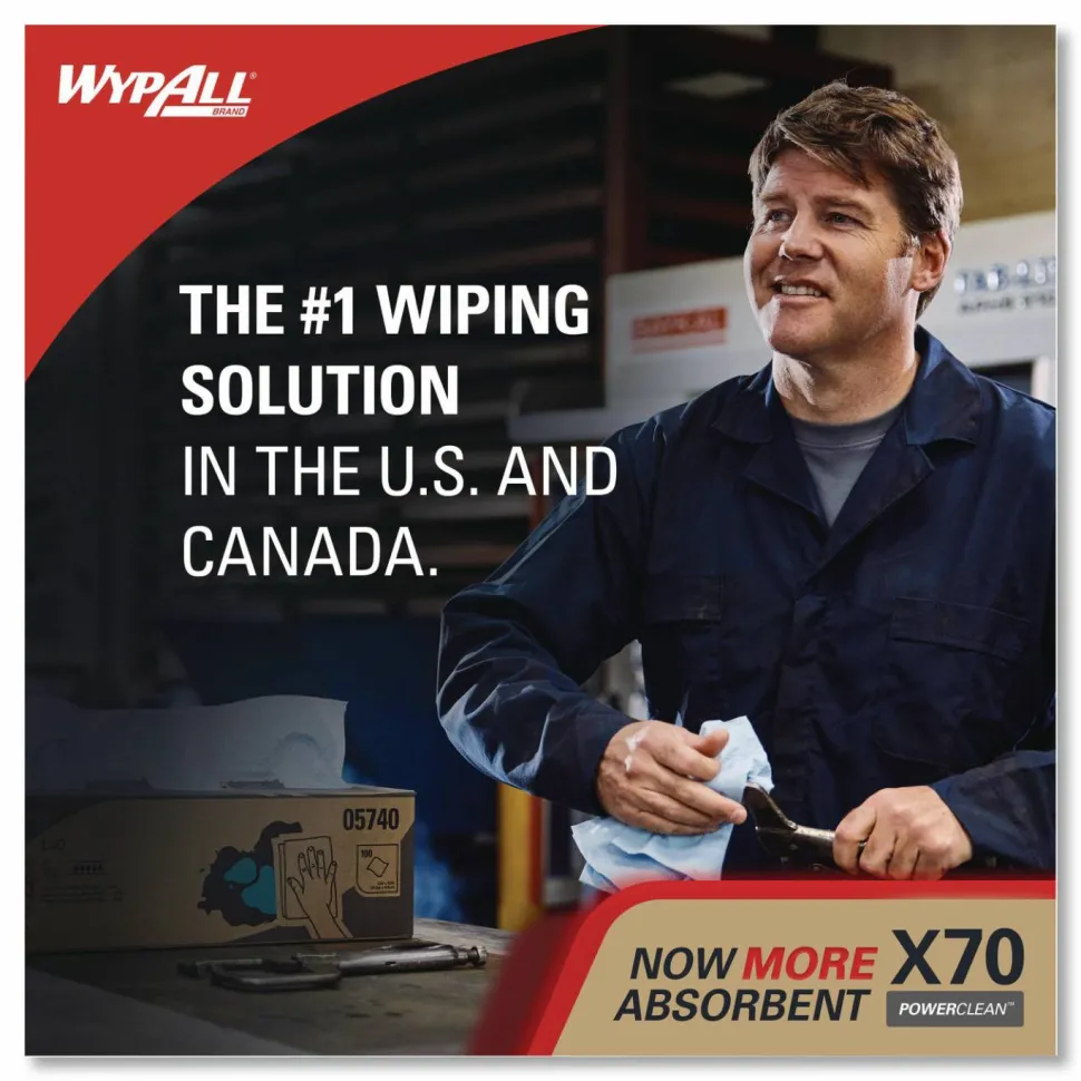 WypAll X70 Cloths, Center-Pull, 9.8 x 12.2, White, 275/Roll, 3 Rolls/Carton