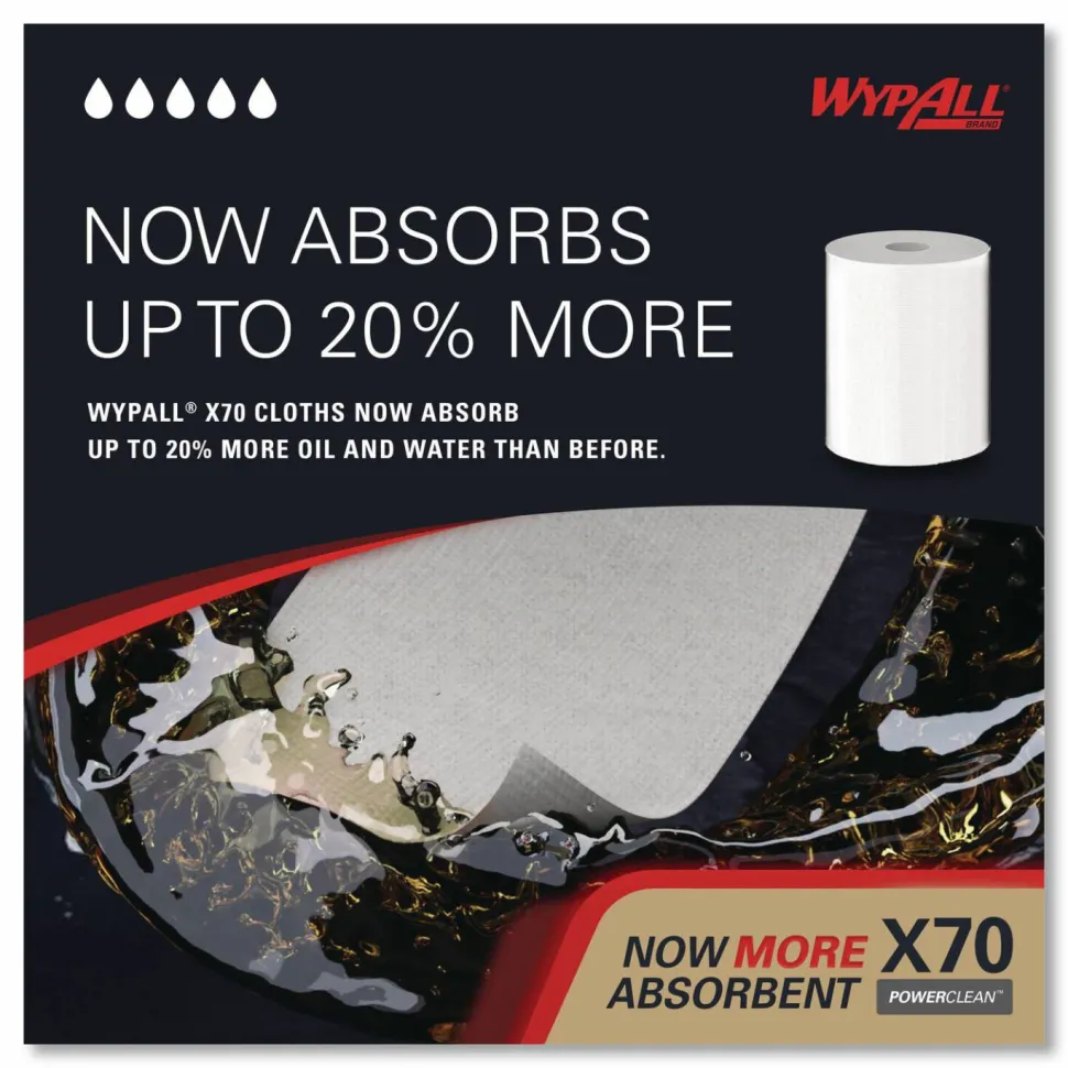 WypAll X70 Cloths, Center-Pull, 9.8 x 12.2, White, 275/Roll, 3 Rolls/Carton