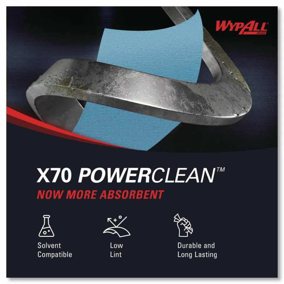 WypAll X70 Cloths, Jumbo Roll, 12.4 x 12.2, Blue, 820/Roll