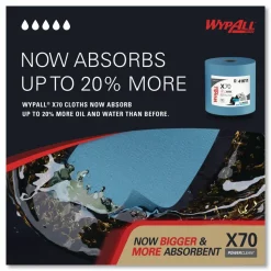 WypAll X70 Cloths, Jumbo Roll, 12.4 x 12.2, Blue, 820/Roll