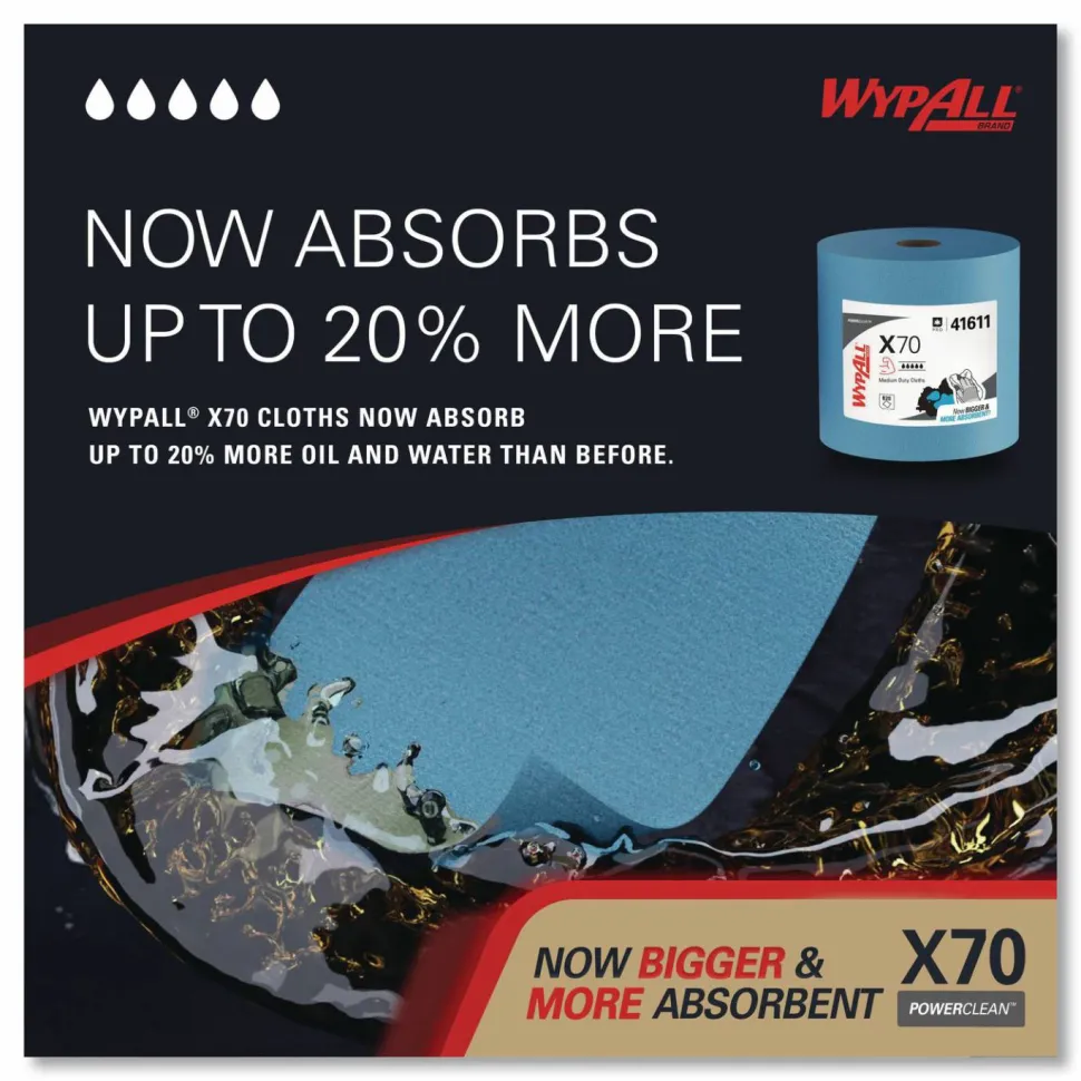 WypAll X70 Cloths, Jumbo Roll, 12.4 x 12.2, Blue, 820/Roll