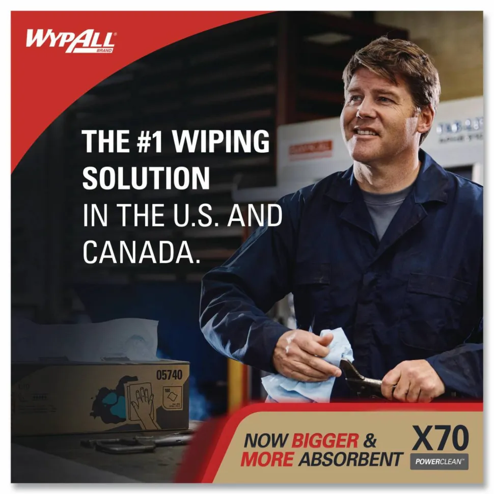 WypAll X70 Cloths, Jumbo Roll, 12.4 x 12.2, Blue, 820/Roll
