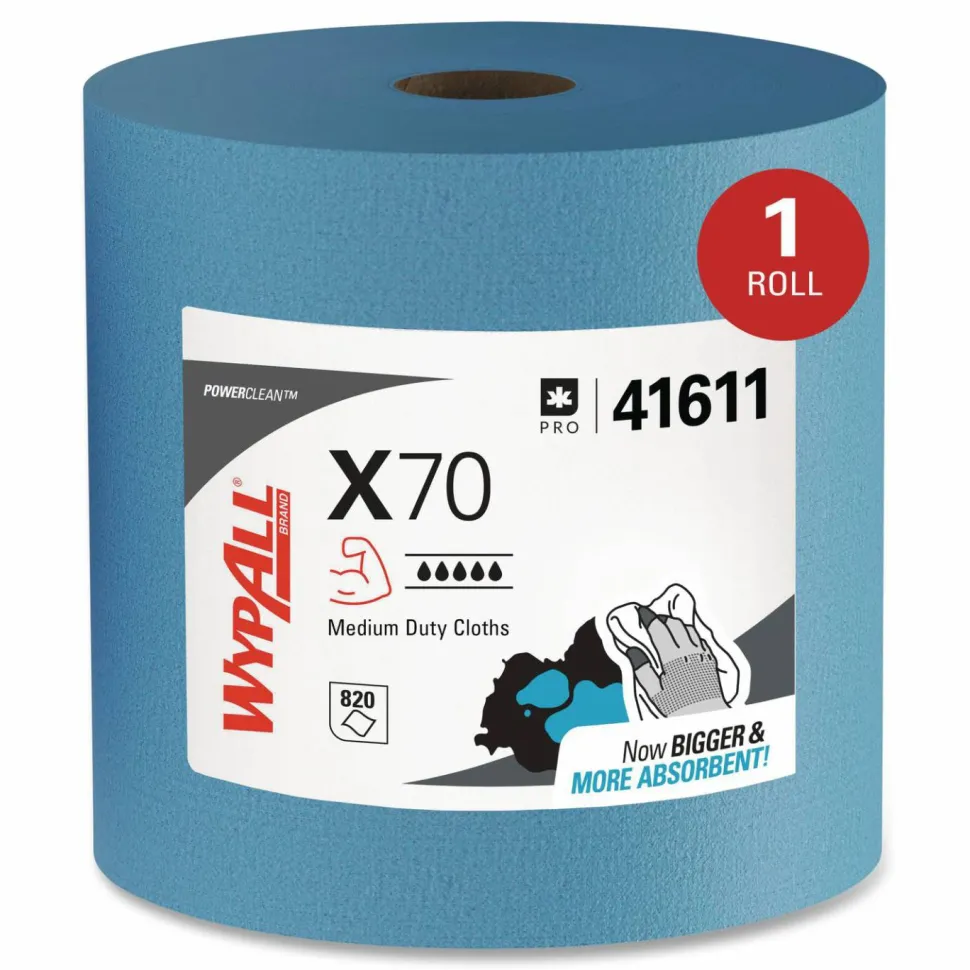 WypAll X70 Cloths, Jumbo Roll, 12.4 x 12.2, Blue, 820/Roll