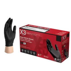 X3 Nitrile PF Gloves, Large, Black, 100 Gloves Per Box