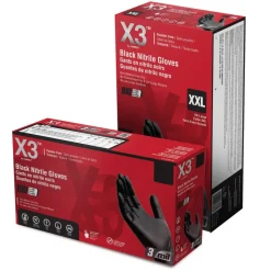 X3 Nitrile PF Gloves, Medium, Black, 100 Gloves Per Box