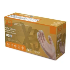 X3 Vinyl Powder-Free Industrial Gloves, Large, Clear, 100 Gloves Per Pack